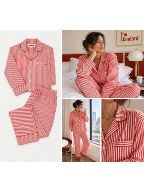 Red & White Striped Cotton Pajama Set Women' XL The Standard Luxury Long Sleeve